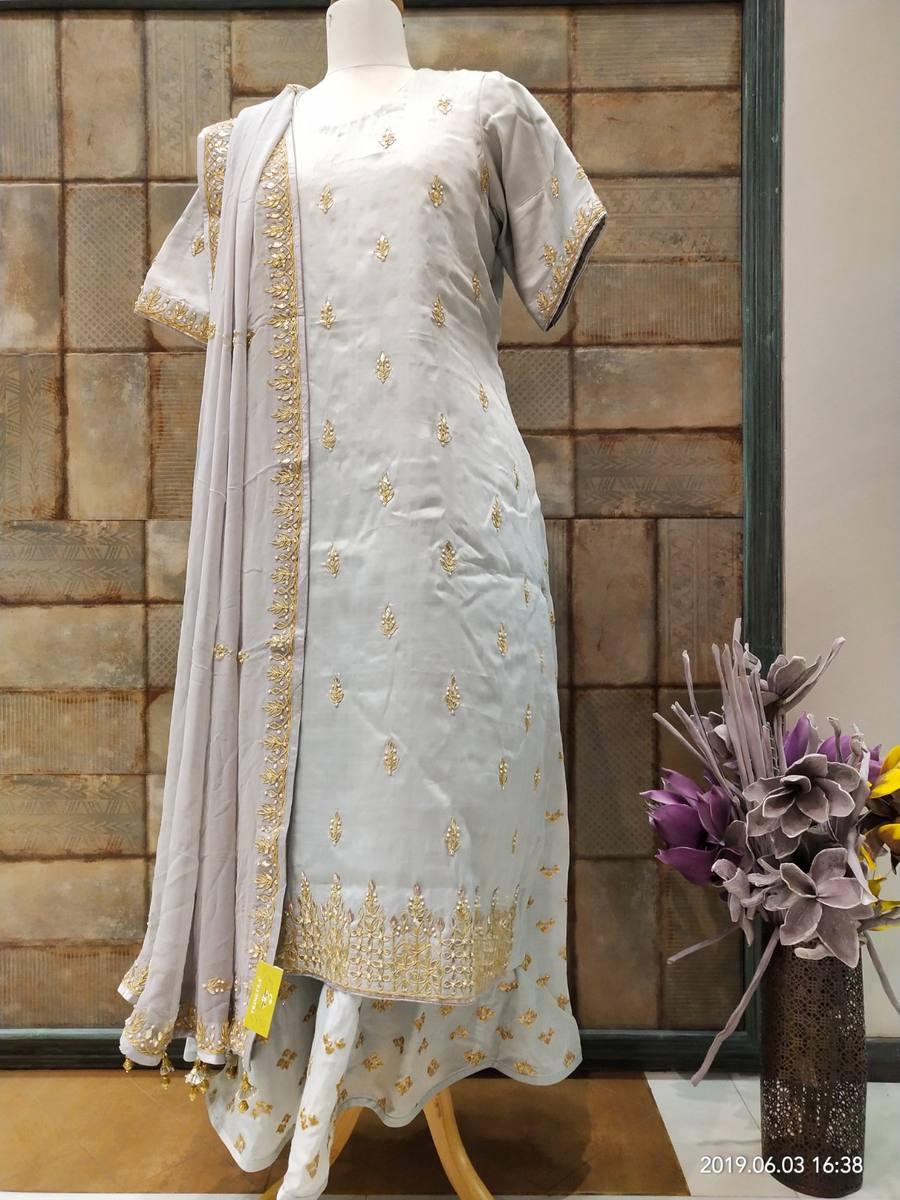 Grey Silk Dress Material